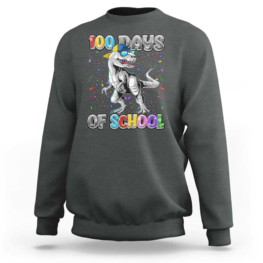 100 Days Of School Sweatshirt Funny Cool Dinosaur Trex 100 Days Smarter - Wonder Print Shop