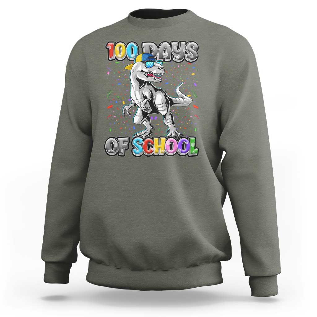 100 Days Of School Sweatshirt Funny Cool Dinosaur Trex 100 Days Smarter - Wonder Print Shop