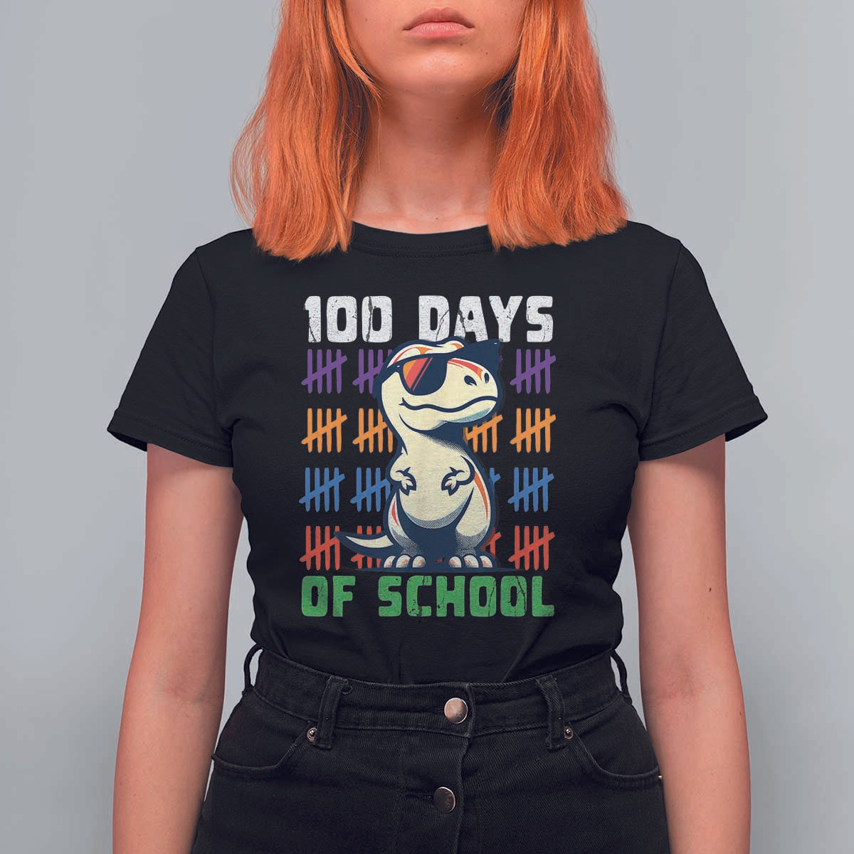 100 Days of School 100th Day Dino T Shirt For Women - Wonder Print Shop