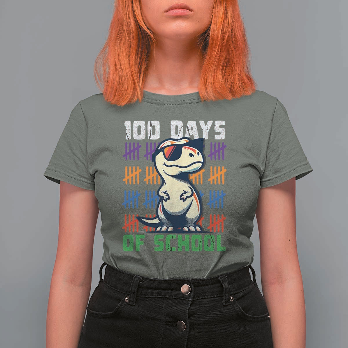 100 Days of School 100th Day Dino T Shirt For Women - Wonder Print Shop