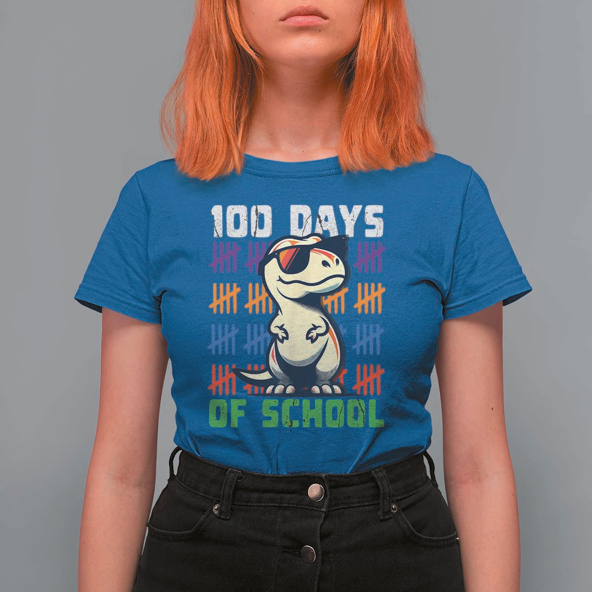 100 Days of School 100th Day Dino T Shirt For Women - Wonder Print Shop