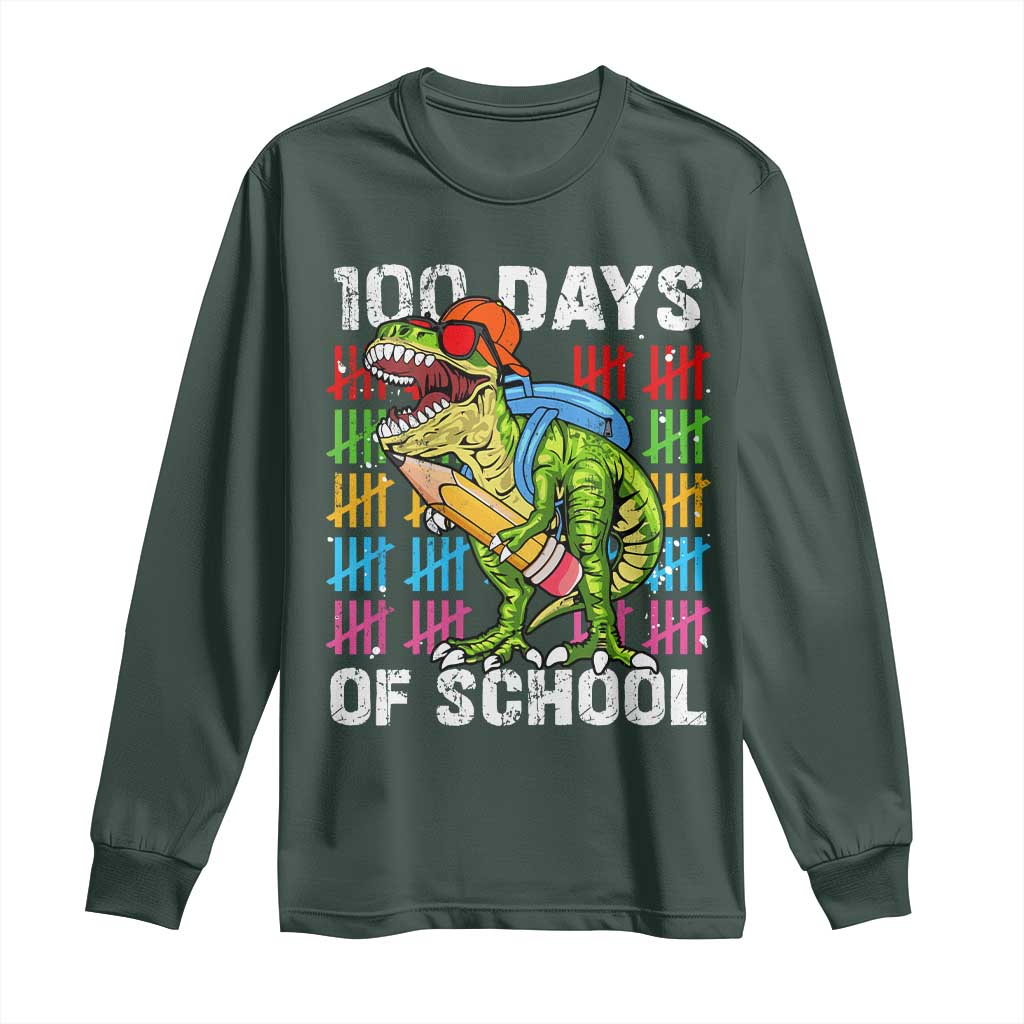 100th Day Of School Long Sleeve Shirt 100 Days Dino Dinosaur