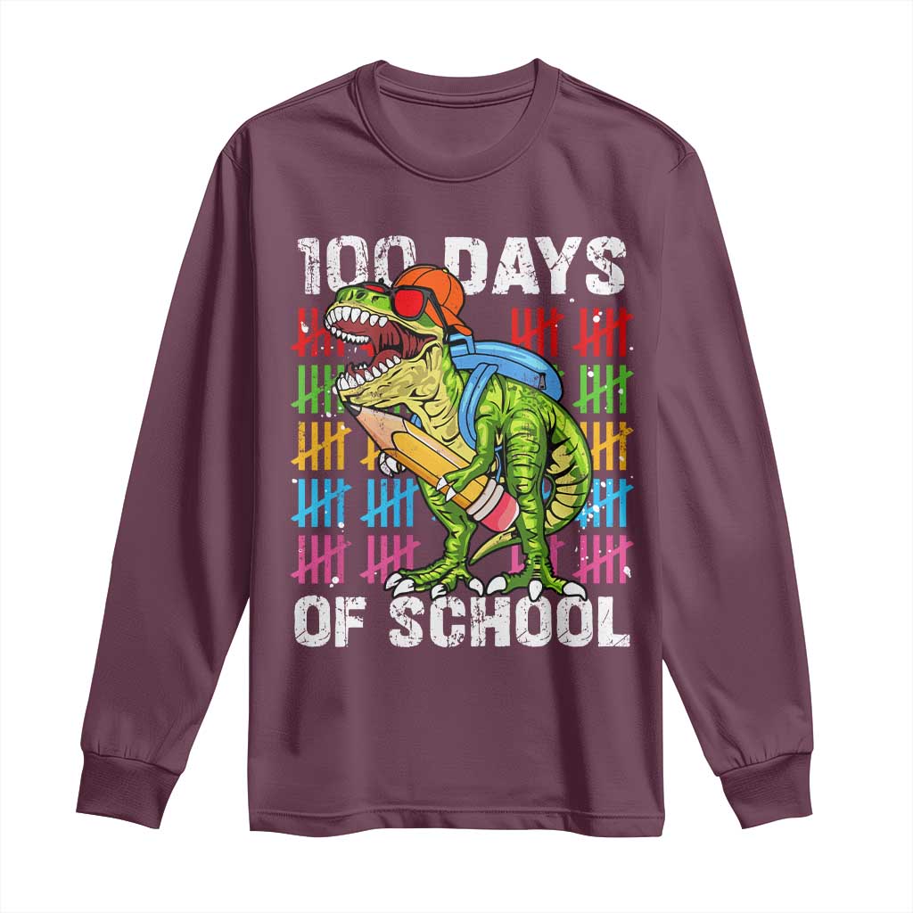 100th Day Of School Long Sleeve Shirt 100 Days Dino Dinosaur