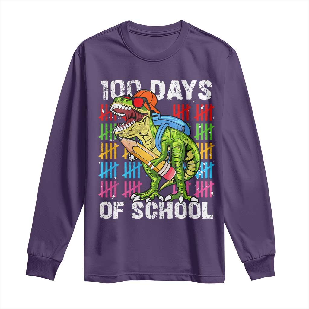 100th Day Of School Long Sleeve Shirt 100 Days Dino Dinosaur