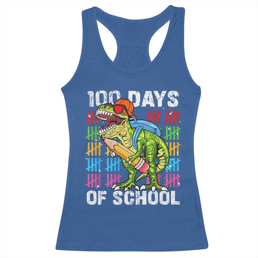 100th Day Of School Racerback Tank Top 100 Days Dino Dinosaur