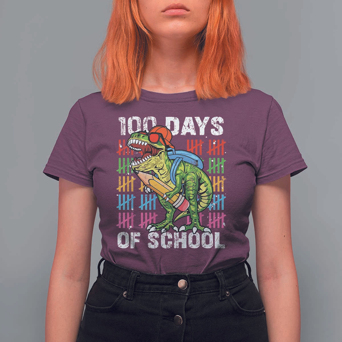 100th Day Of School T Shirt For Women 100 Days Dino Dinosaur