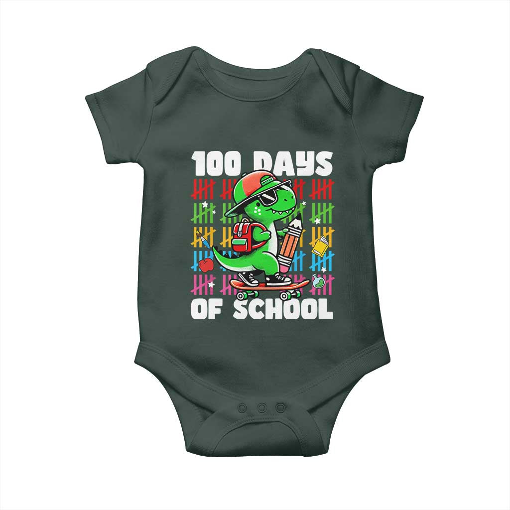 100 Days of School 100th Day Dino Baby Onesie Trex Dino Skateboard Skateboarding Boys Gift