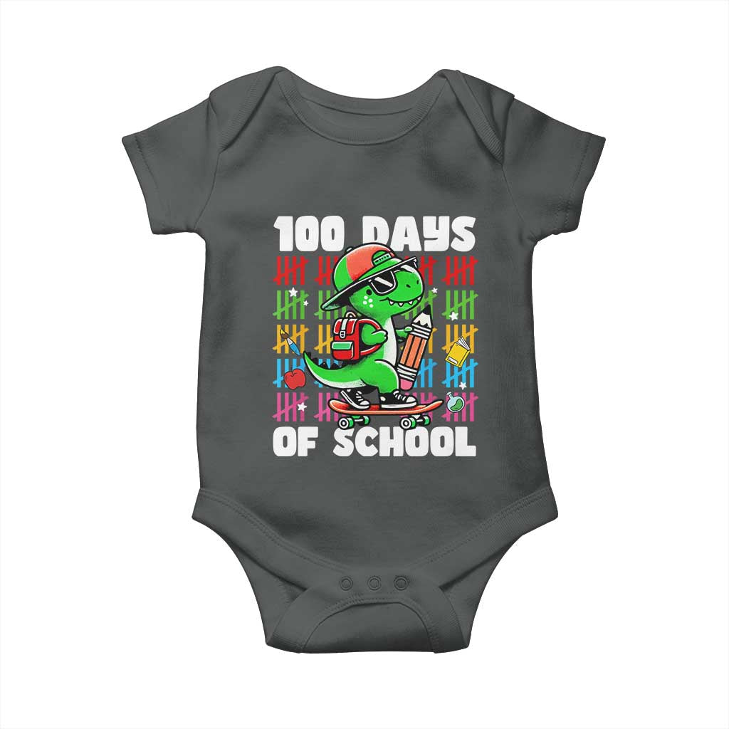 100 Days of School 100th Day Dino Baby Onesie Trex Dino Skateboard Skateboarding Boys Gift