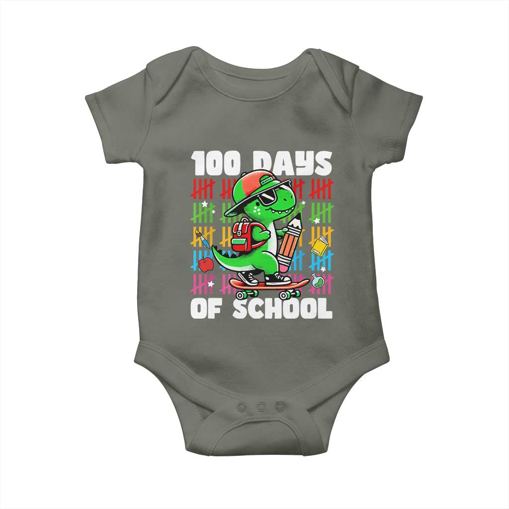 100 Days of School 100th Day Dino Baby Onesie Trex Dino Skateboard Skateboarding Boys Gift
