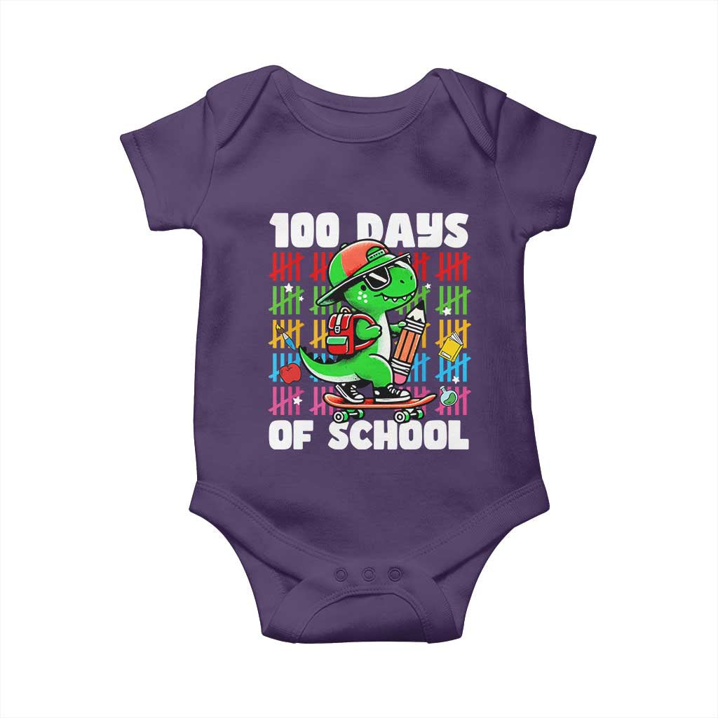 100 Days of School 100th Day Dino Baby Onesie Trex Dino Skateboard Skateboarding Boys Gift
