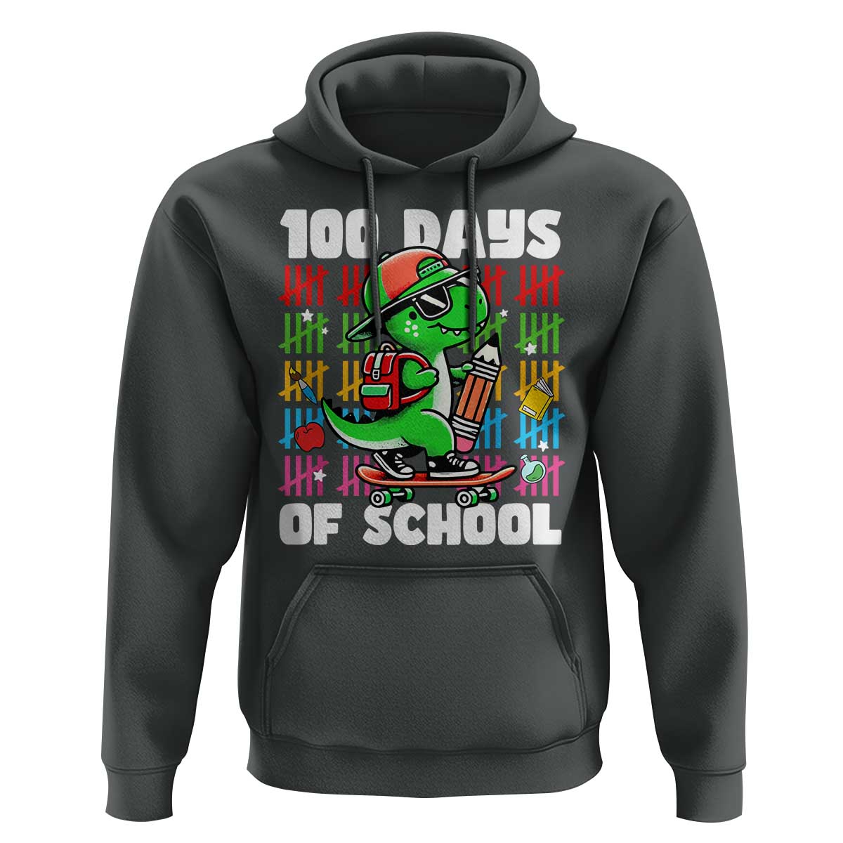 100 Days of School 100th Day Dino Hoodie Trex Dino Skateboard Skateboarding Boys Gift