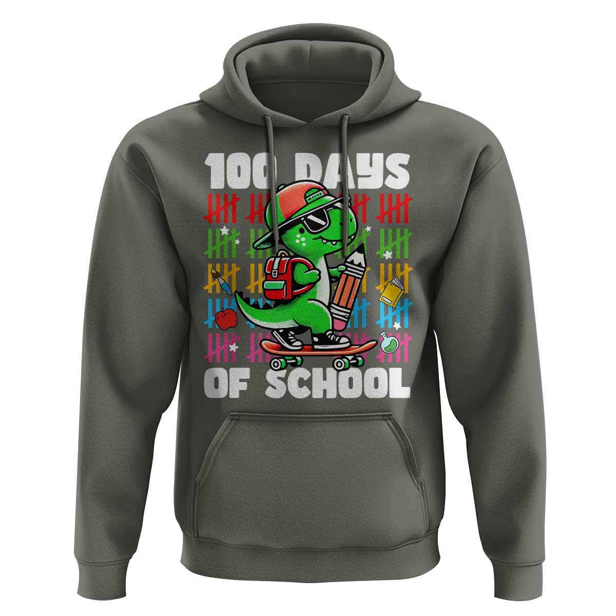 100 Days of School 100th Day Dino Hoodie Trex Dino Skateboard Skateboarding Boys Gift