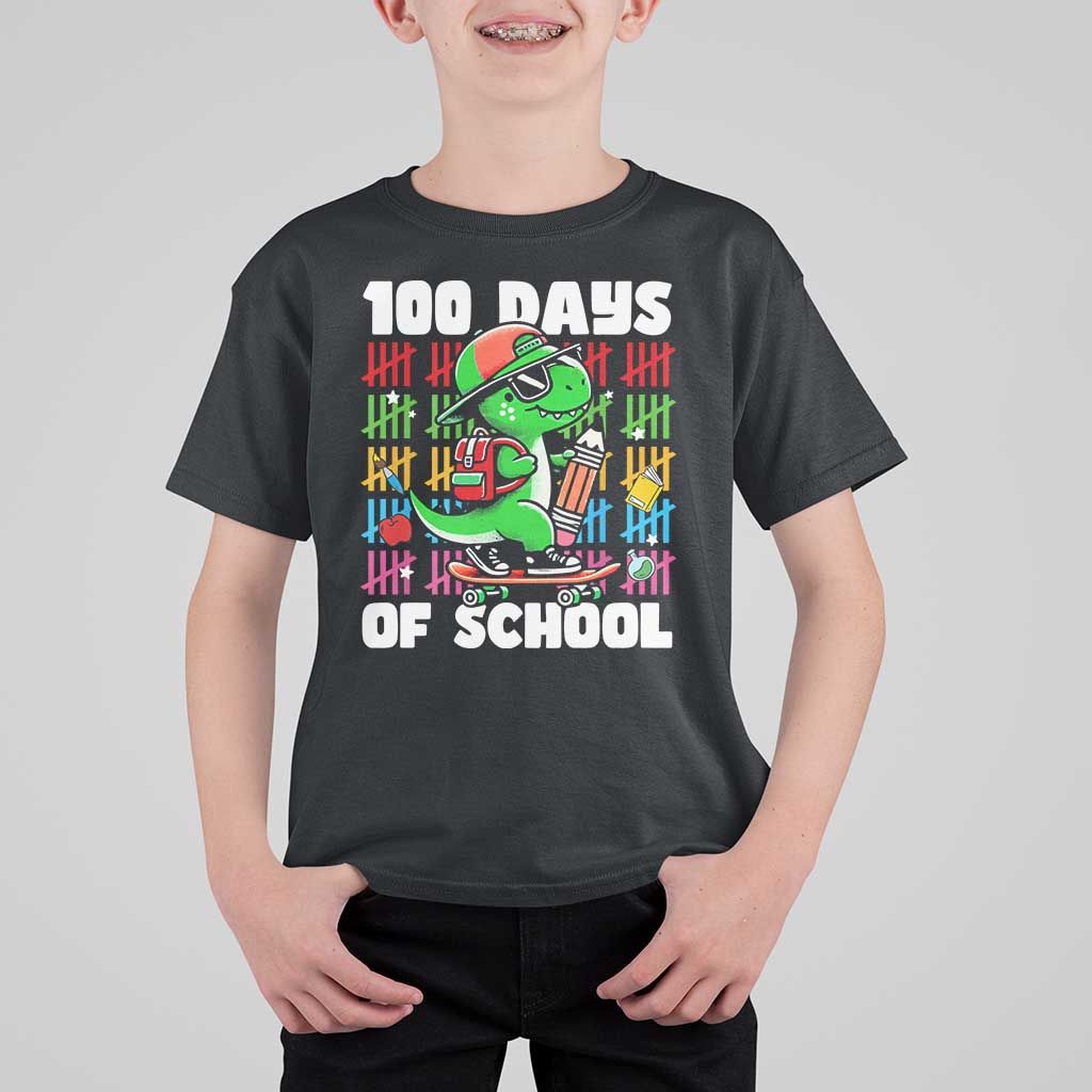 100 Days of School 100th Day Dino T Shirt For Kid Trex Dino Skateboard Skateboarding Boys Gift - Wonder Print Shop