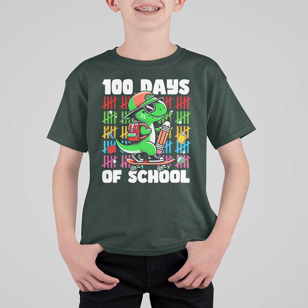 100 Days of School 100th Day Dino T Shirt For Kid Trex Dino Skateboard Skateboarding Boys Gift - Wonder Print Shop