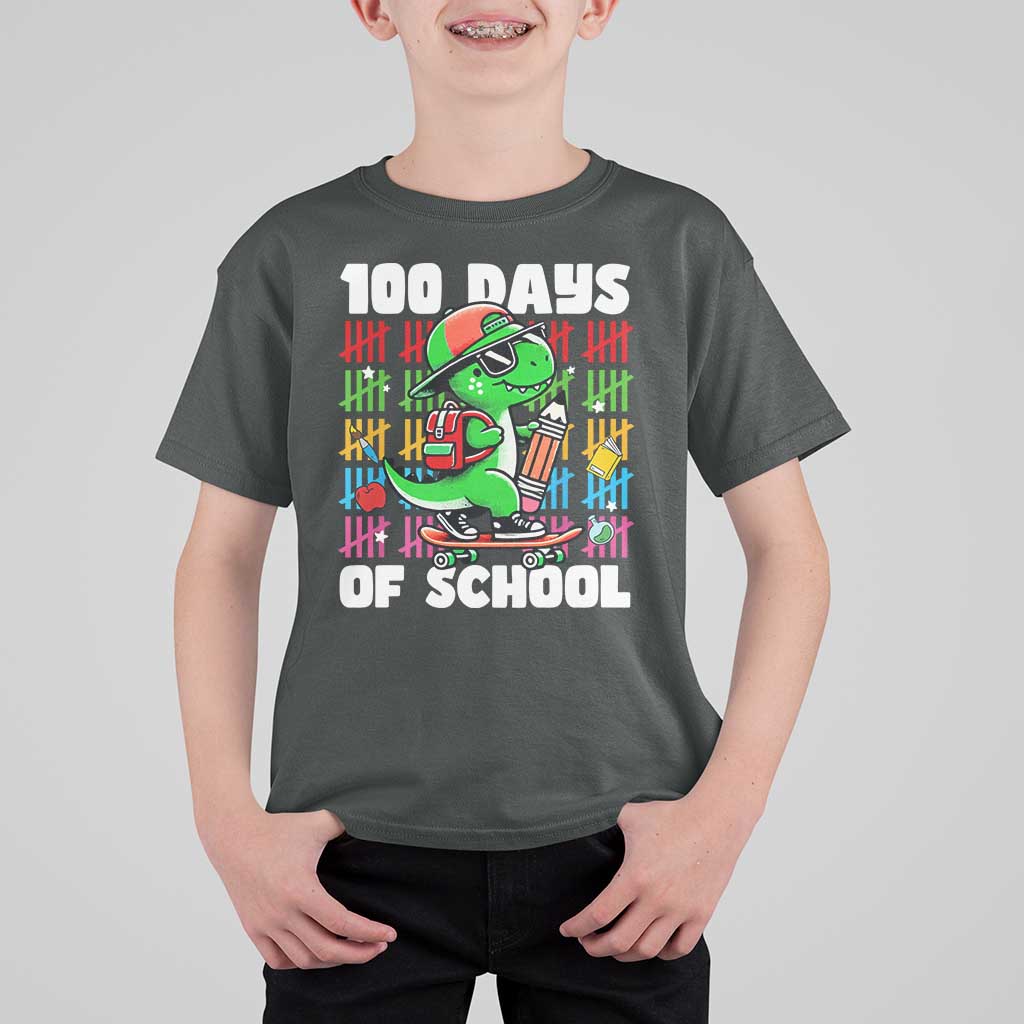100 Days of School 100th Day Dino T Shirt For Kid Trex Dino Skateboard Skateboarding Boys Gift - Wonder Print Shop