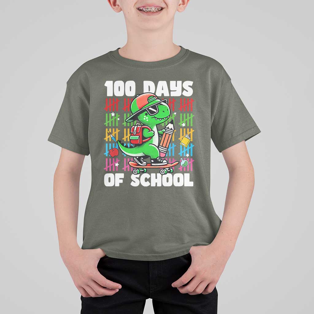 100 Days of School 100th Day Dino T Shirt For Kid Trex Dino Skateboard Skateboarding Boys Gift - Wonder Print Shop