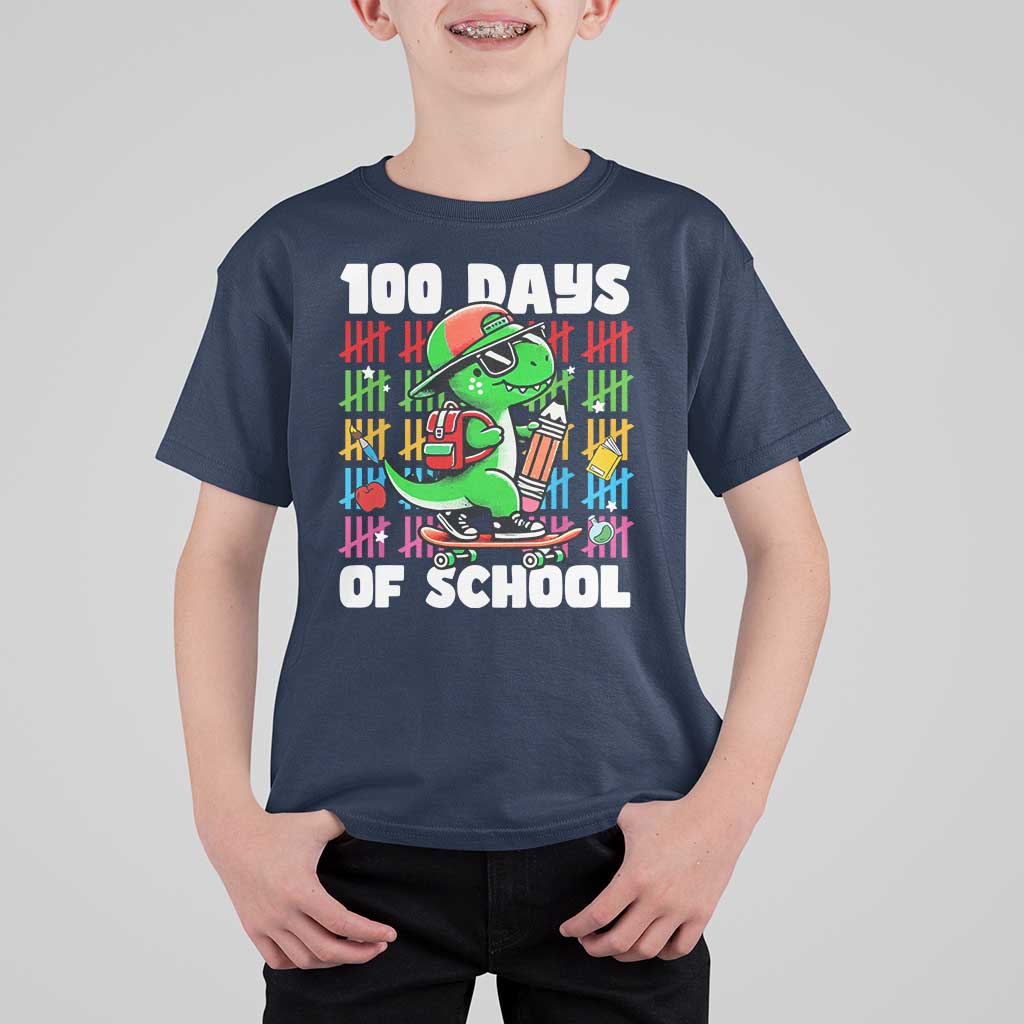 100 Days of School 100th Day Dino T Shirt For Kid Trex Dino Skateboard Skateboarding Boys Gift - Wonder Print Shop