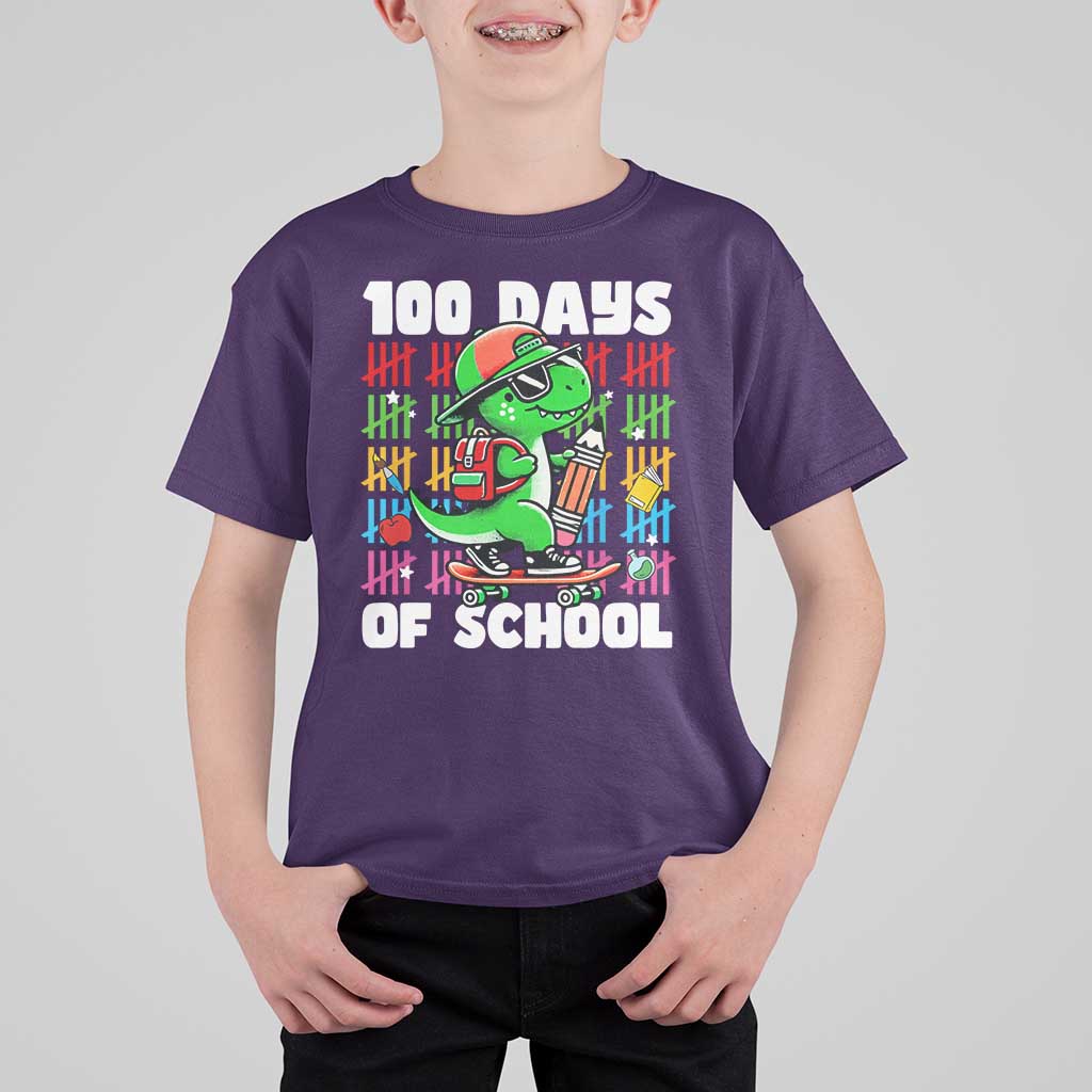 100 Days of School 100th Day Dino T Shirt For Kid Trex Dino Skateboard Skateboarding Boys Gift - Wonder Print Shop