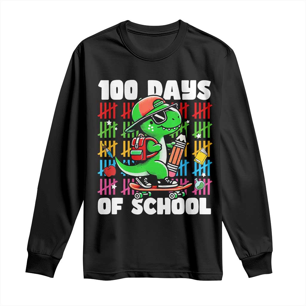 100 Days of School 100th Day Dino Long Sleeve Shirt Trex Dino Skateboard Skateboarding Boys Gift