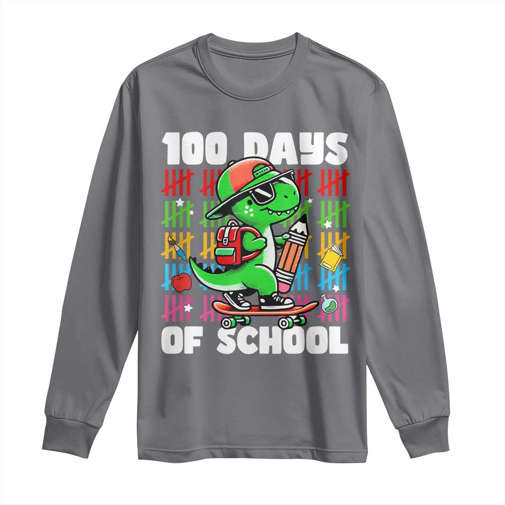 100 Days of School 100th Day Dino Long Sleeve Shirt Trex Dino Skateboard Skateboarding Boys Gift