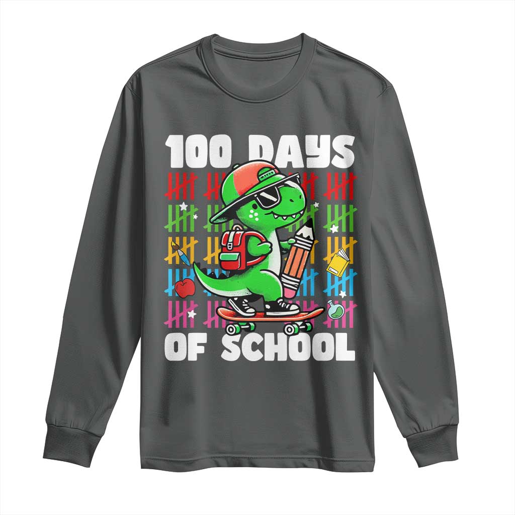 100 Days of School 100th Day Dino Long Sleeve Shirt Trex Dino Skateboard Skateboarding Boys Gift