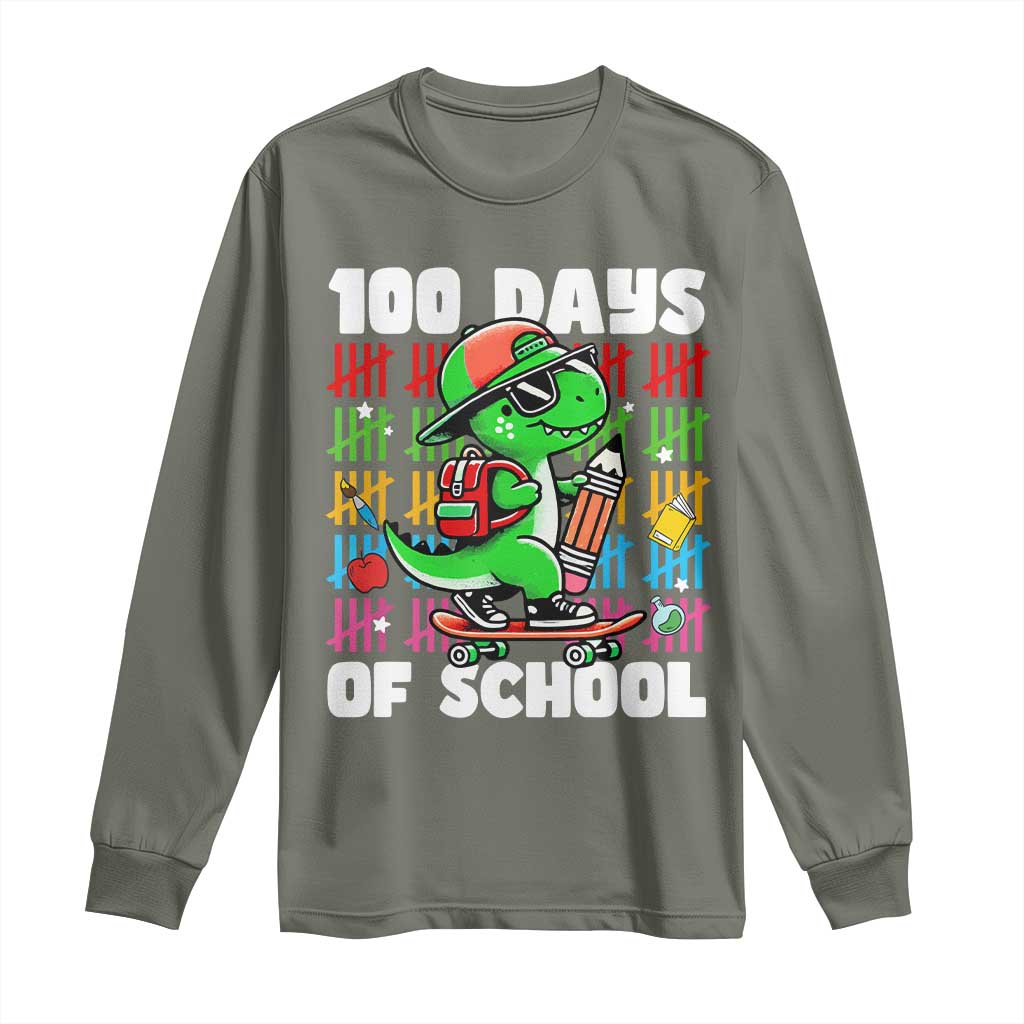 100 Days of School 100th Day Dino Long Sleeve Shirt Trex Dino Skateboard Skateboarding Boys Gift