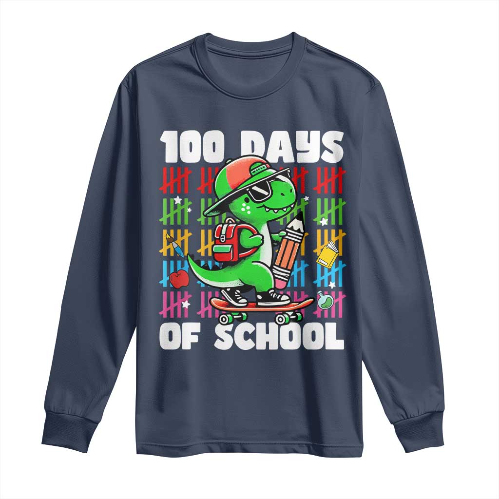 100 Days of School 100th Day Dino Long Sleeve Shirt Trex Dino Skateboard Skateboarding Boys Gift