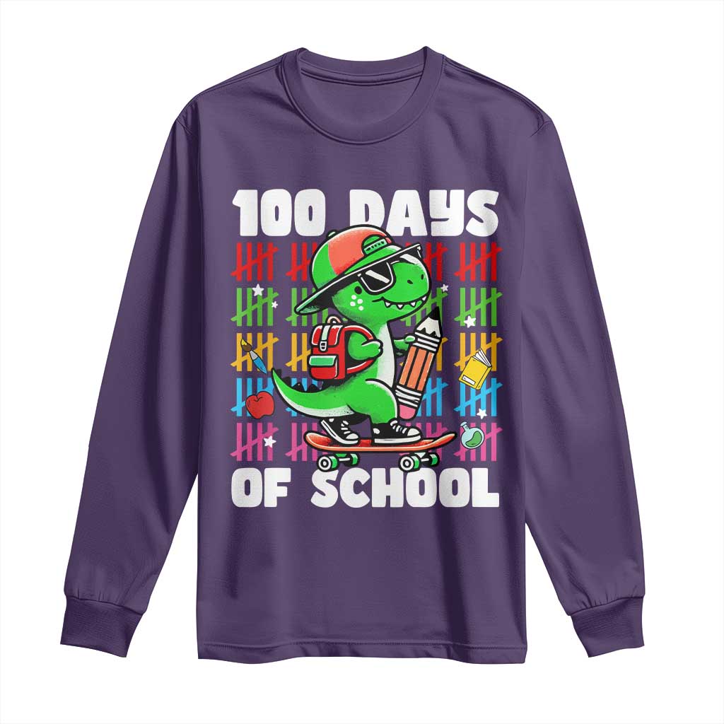 100 Days of School 100th Day Dino Long Sleeve Shirt Trex Dino Skateboard Skateboarding Boys Gift