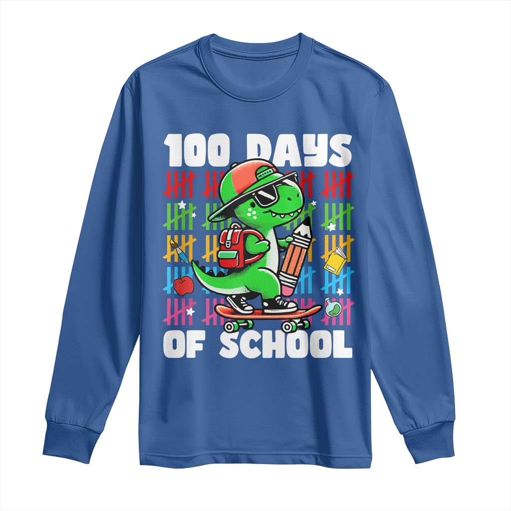 100 Days of School 100th Day Dino Long Sleeve Shirt Trex Dino Skateboard Skateboarding Boys Gift