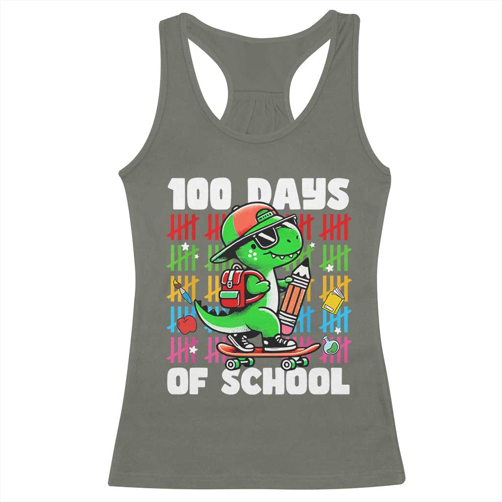 100 Days of School 100th Day Dino Racerback Tank Top Trex Dino Skateboard Skateboarding Boys Gift