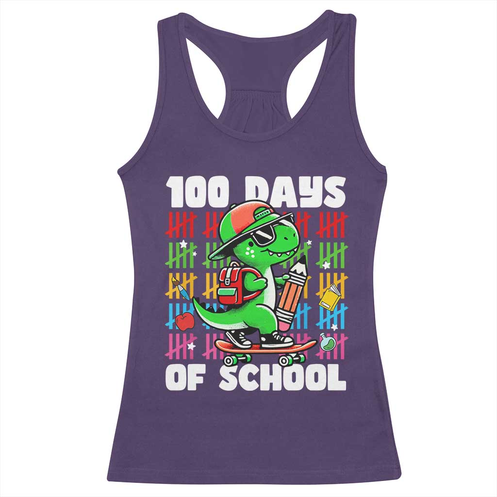 100 Days of School 100th Day Dino Racerback Tank Top Trex Dino Skateboard Skateboarding Boys Gift