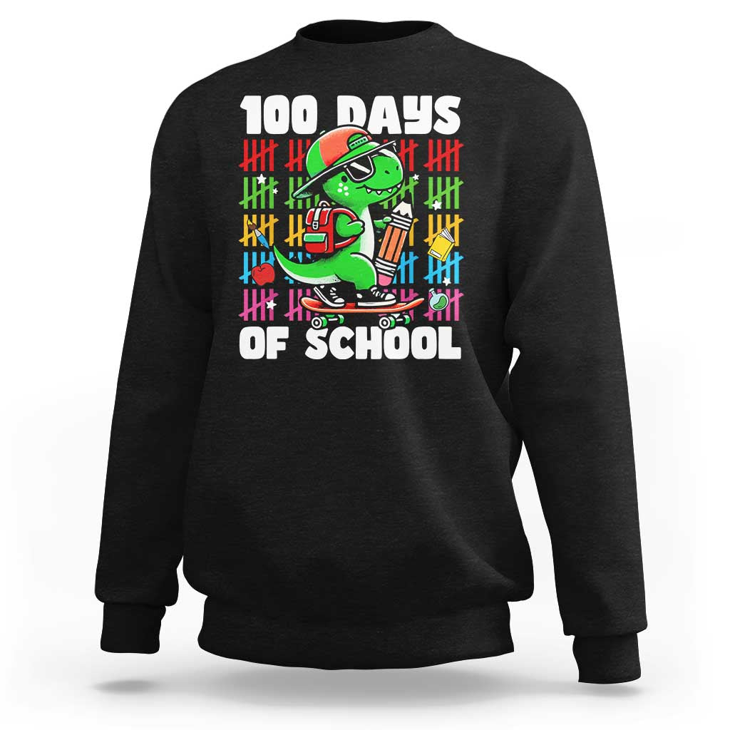 100 Days of School 100th Day Dino Sweatshirt Trex Dino Skateboard Skateboarding Boys Gift - Wonder Print Shop