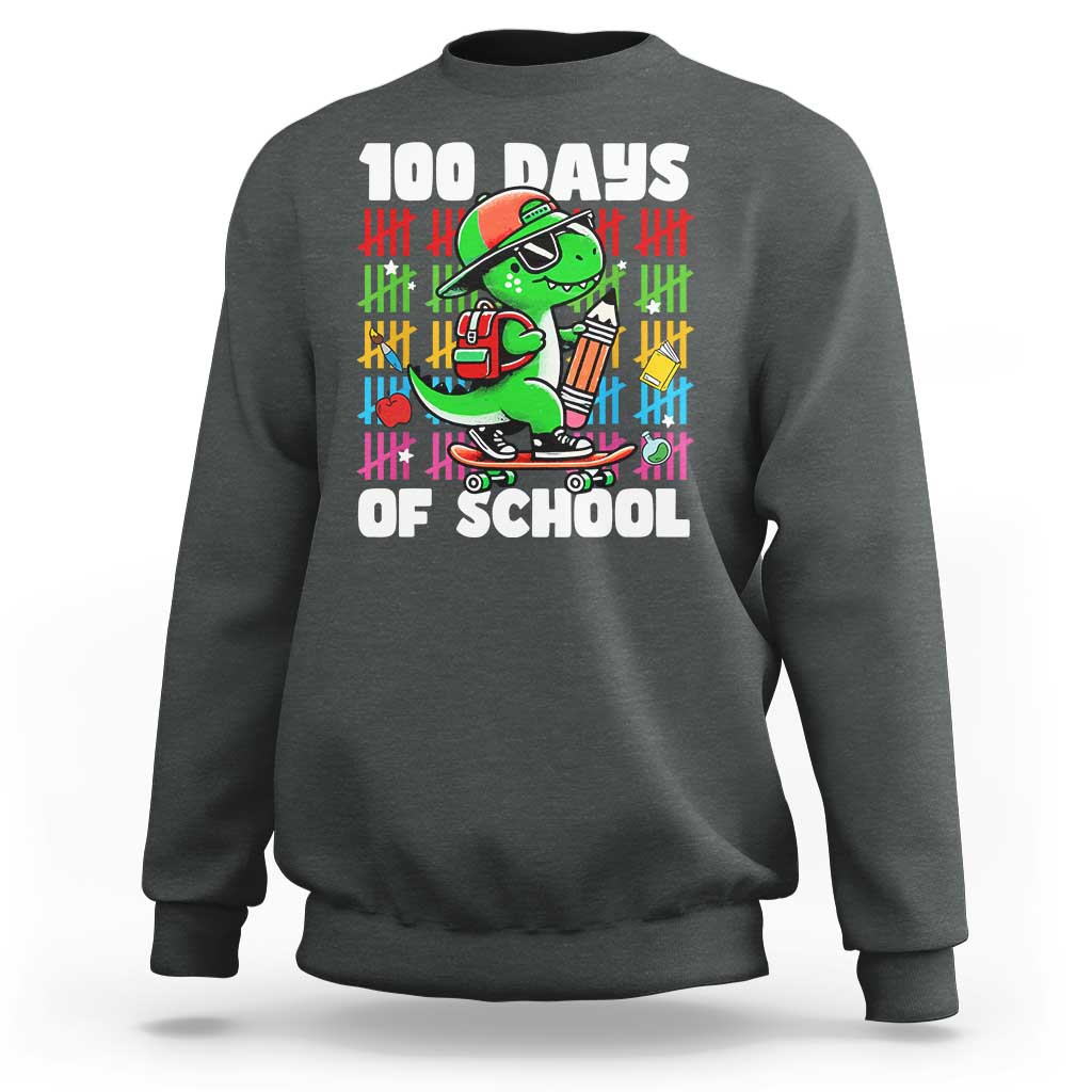 100 Days of School 100th Day Dino Sweatshirt Trex Dino Skateboard Skateboarding Boys Gift - Wonder Print Shop