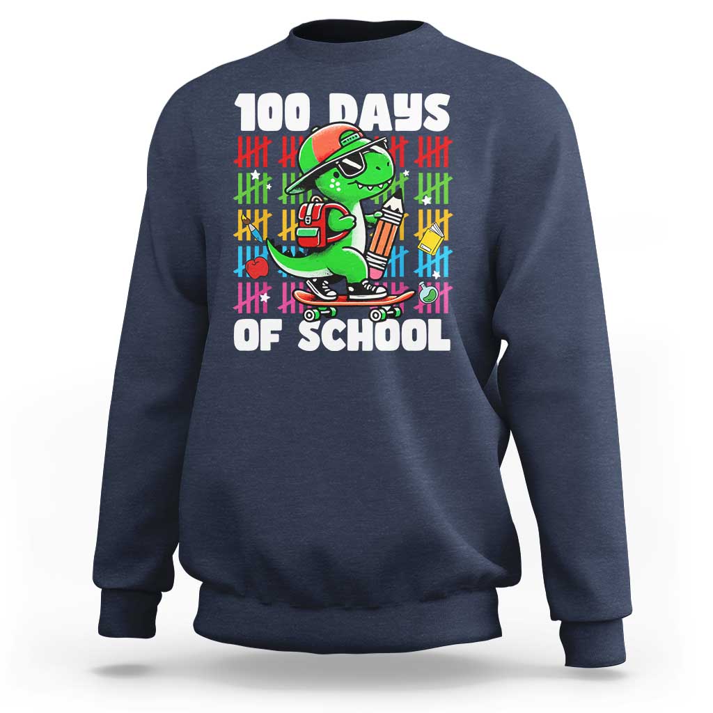 100 Days of School 100th Day Dino Sweatshirt Trex Dino Skateboard Skateboarding Boys Gift - Wonder Print Shop