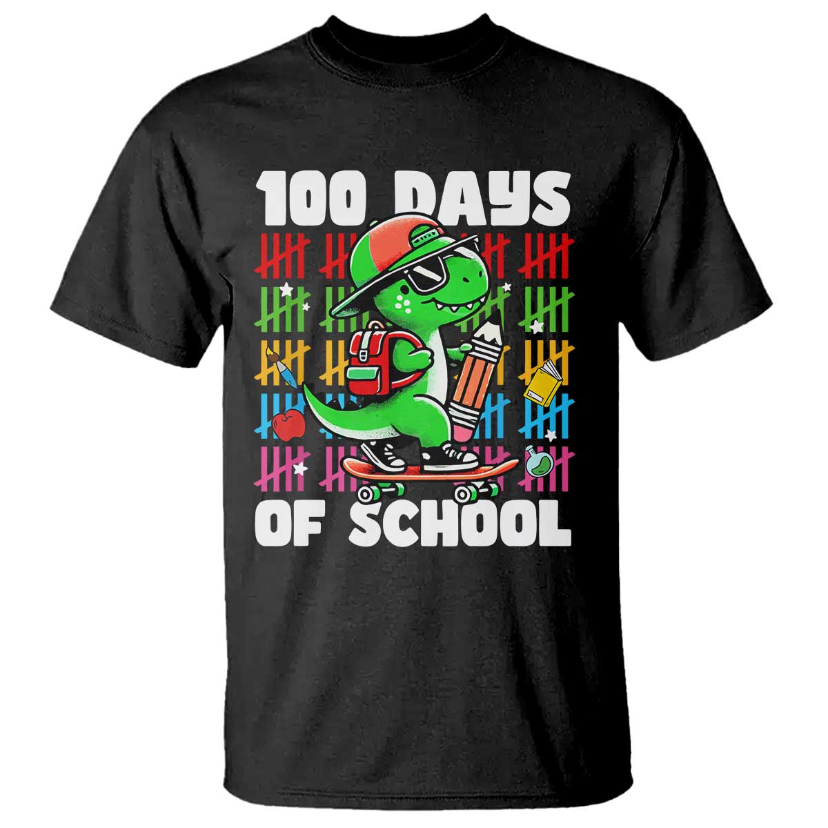 100 Days of School 100th Day Dino T Shirt Trex Dino Skateboard Skateboarding Boys Gift - Wonder Print Shop
