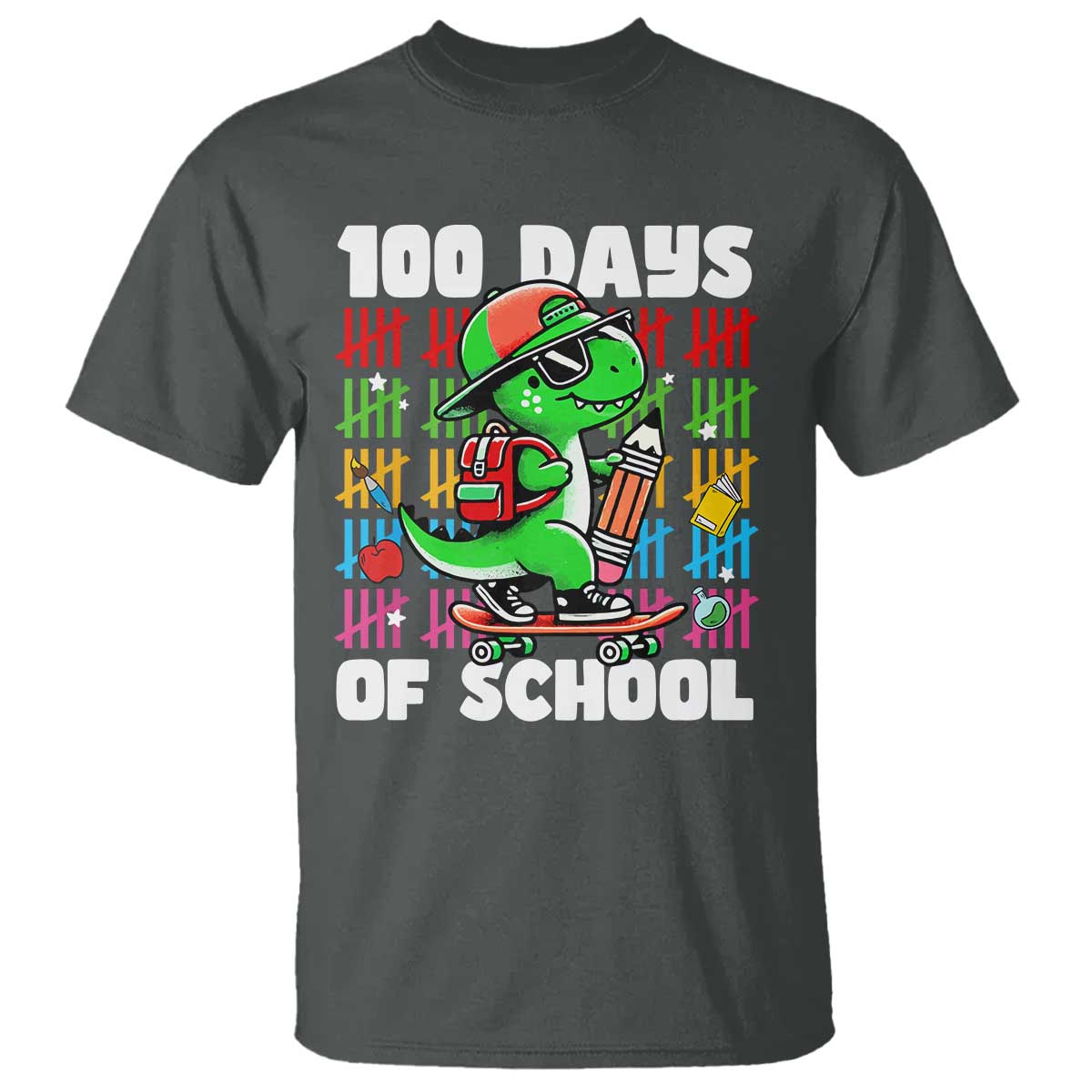 100 Days of School 100th Day Dino T Shirt Trex Dino Skateboard Skateboarding Boys Gift - Wonder Print Shop