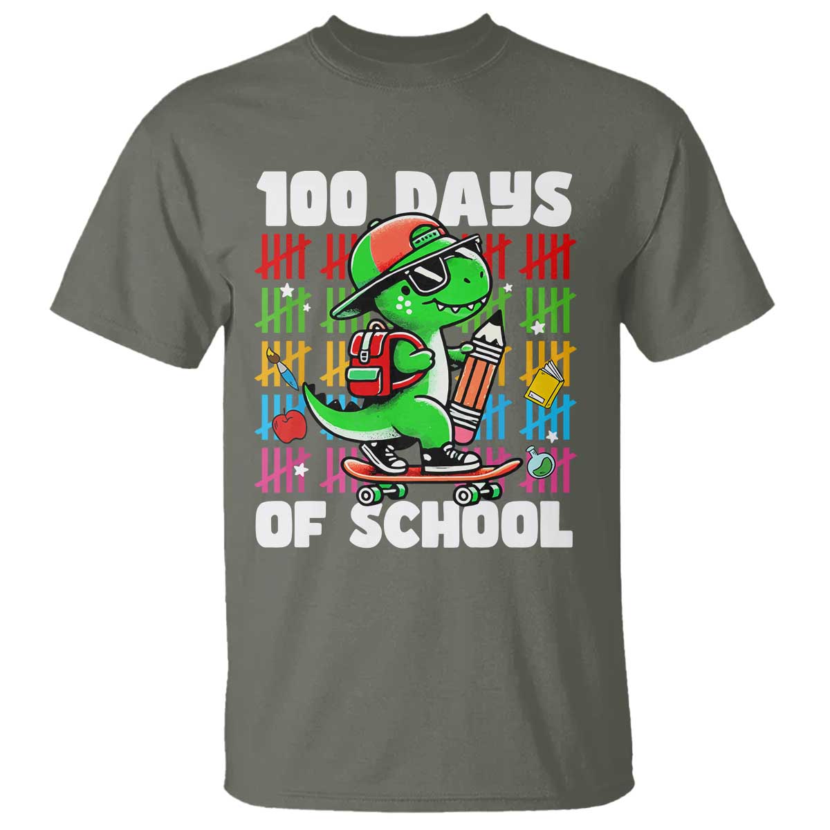 100 Days of School 100th Day Dino T Shirt Trex Dino Skateboard Skateboarding Boys Gift - Wonder Print Shop