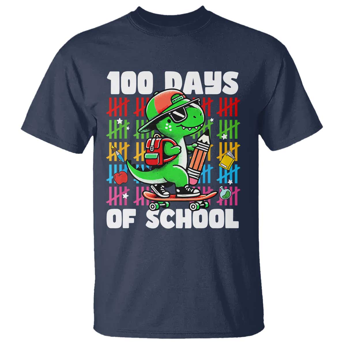 100 Days of School 100th Day Dino T Shirt Trex Dino Skateboard Skateboarding Boys Gift - Wonder Print Shop