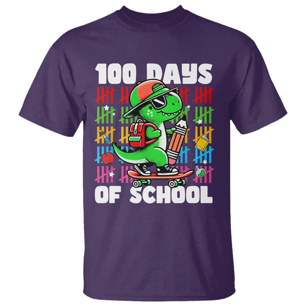 100 Days of School 100th Day Dino T Shirt Trex Dino Skateboard Skateboarding Boys Gift - Wonder Print Shop