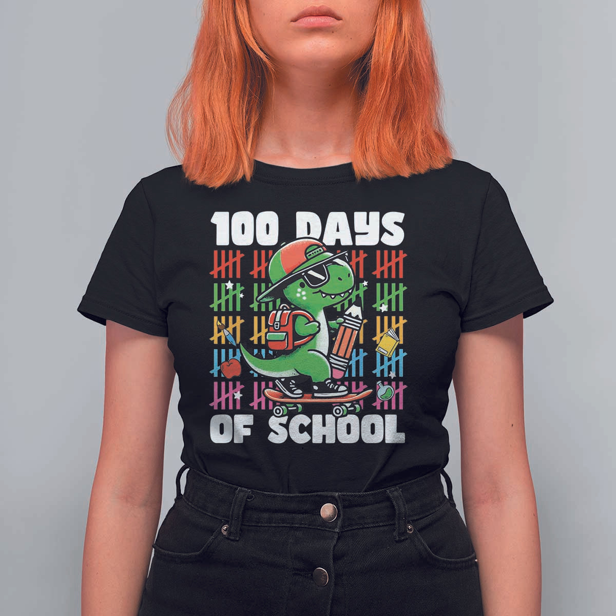 100 Days of School 100th Day Dino T Shirt For Women Trex Dino Skateboard Skateboarding Boys Gift - Wonder Print Shop