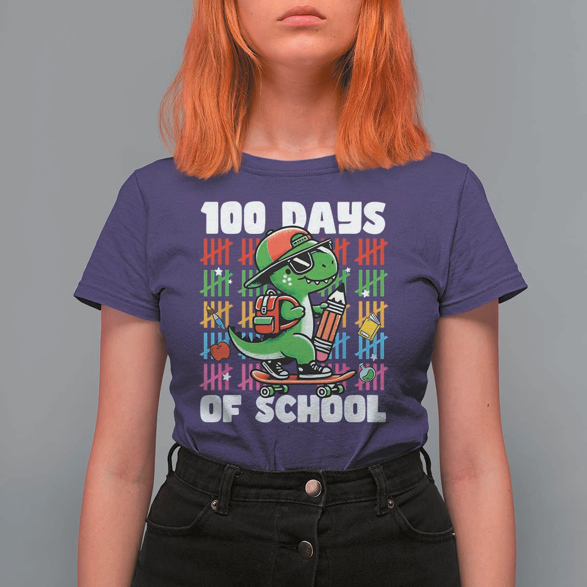 100 Days of School 100th Day Dino T Shirt For Women Trex Dino Skateboard Skateboarding Boys Gift - Wonder Print Shop