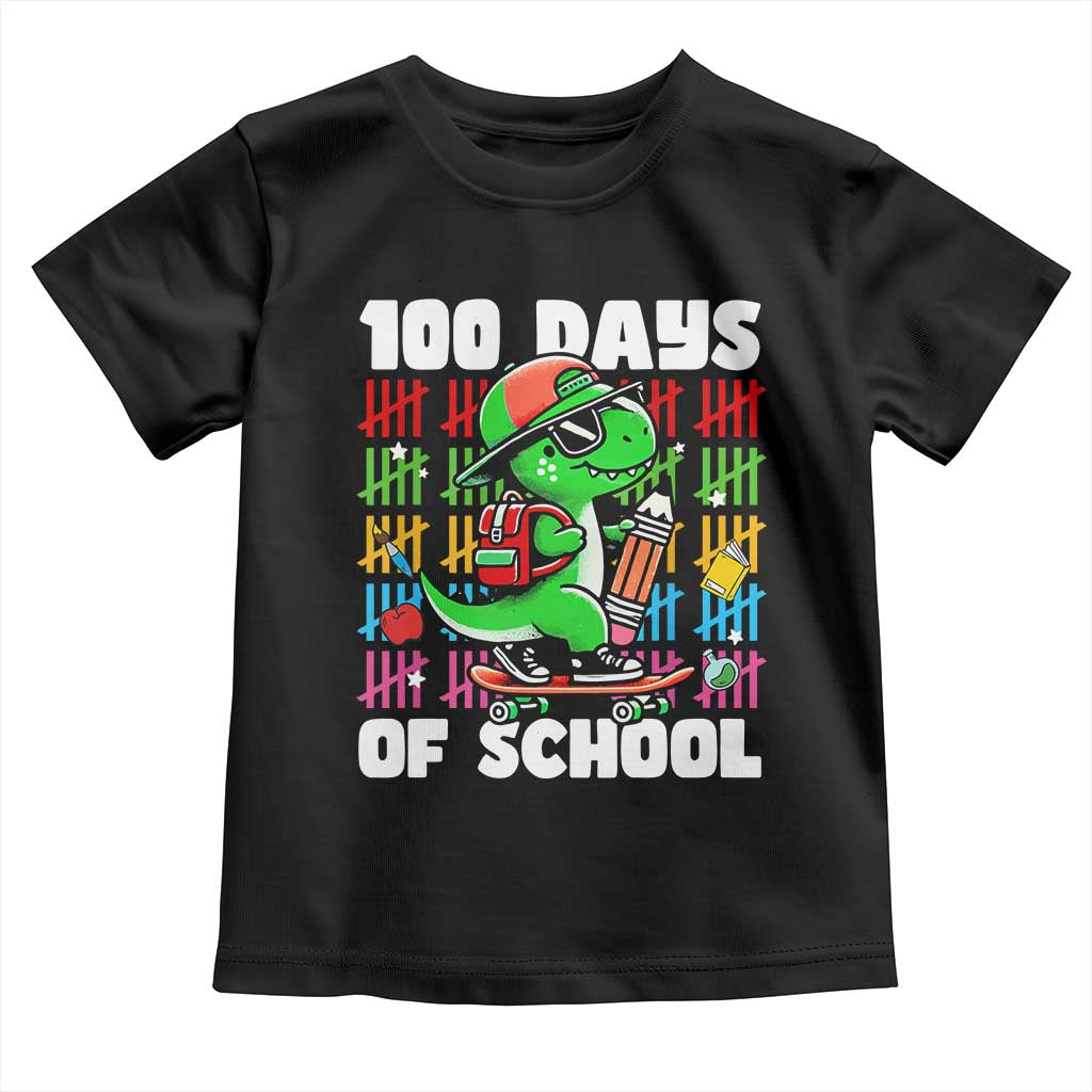 100 Days of School 100th Day Dino Toddler T Shirt Trex Dino Skateboard Skateboarding Boys Gift