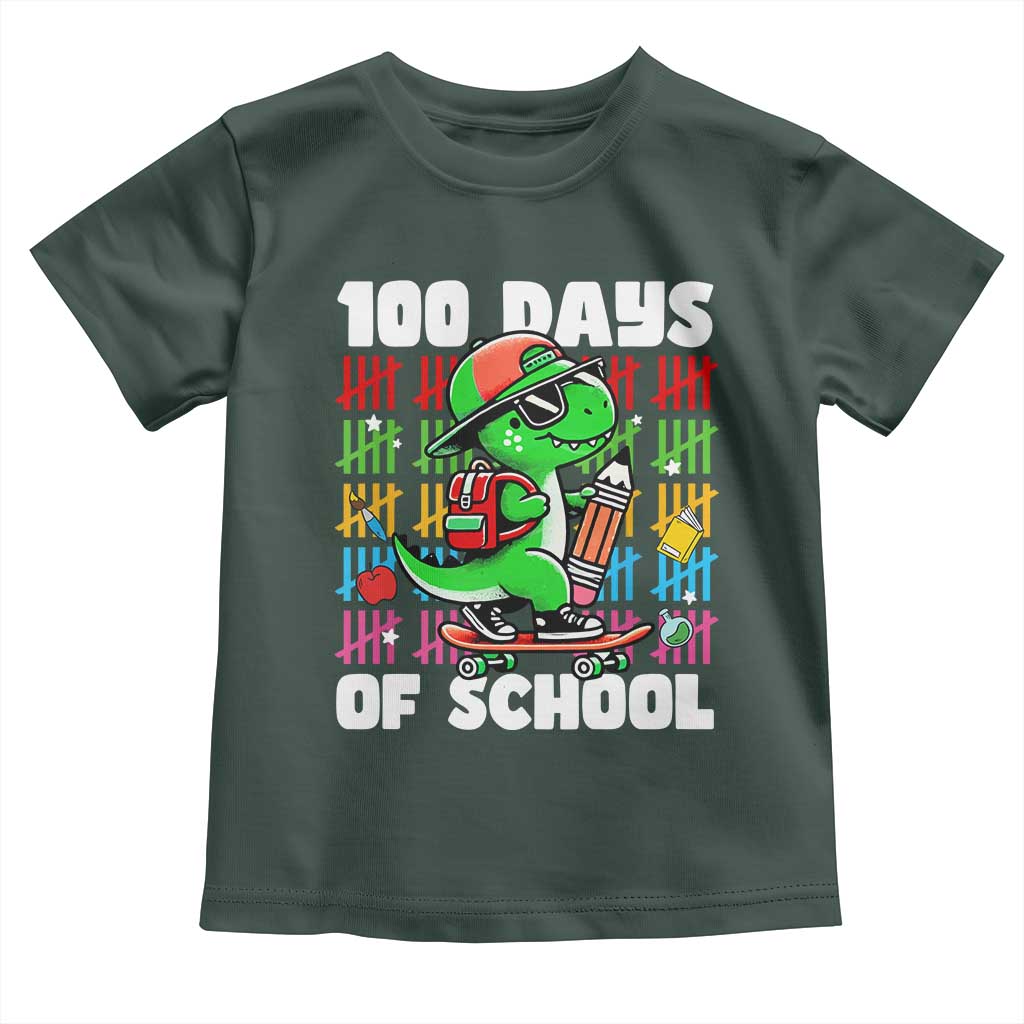100 Days of School 100th Day Dino Toddler T Shirt Trex Dino Skateboard Skateboarding Boys Gift