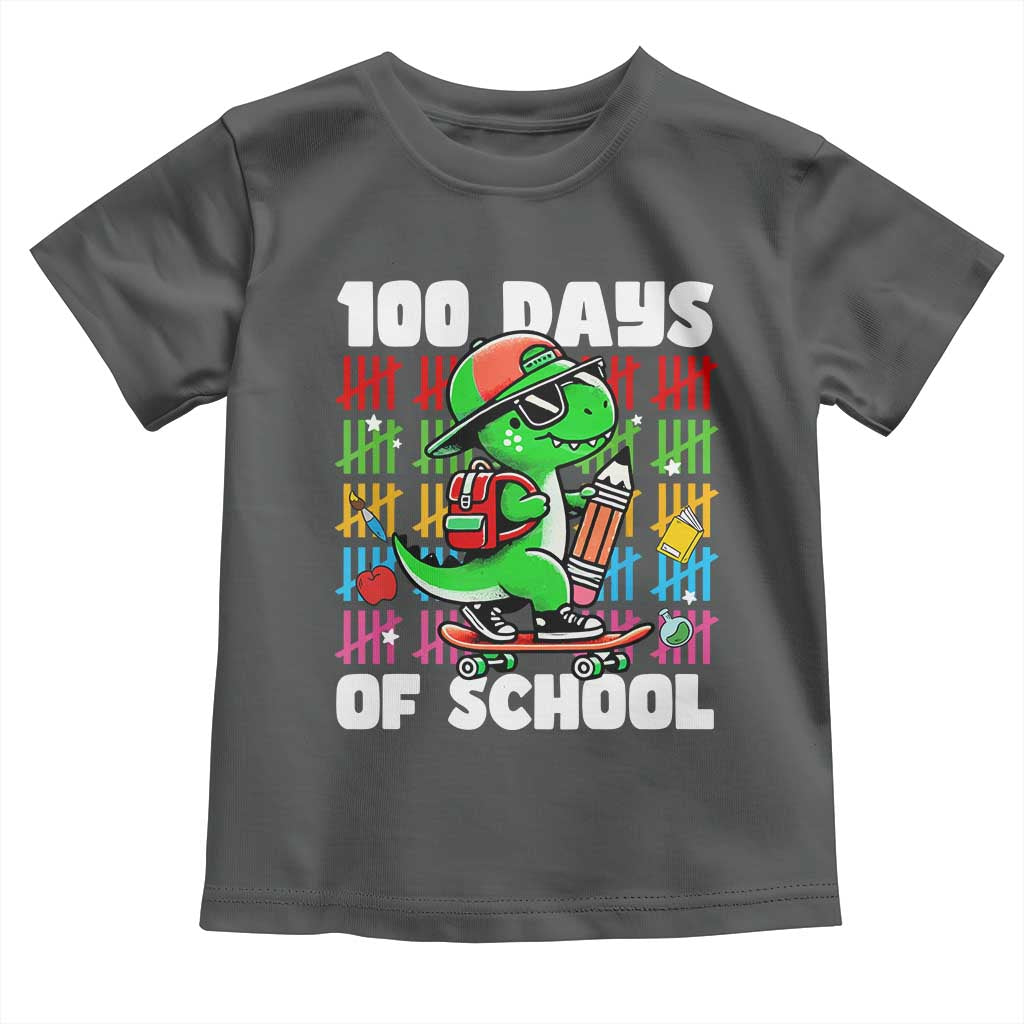 100 Days of School 100th Day Dino Toddler T Shirt Trex Dino Skateboard Skateboarding Boys Gift