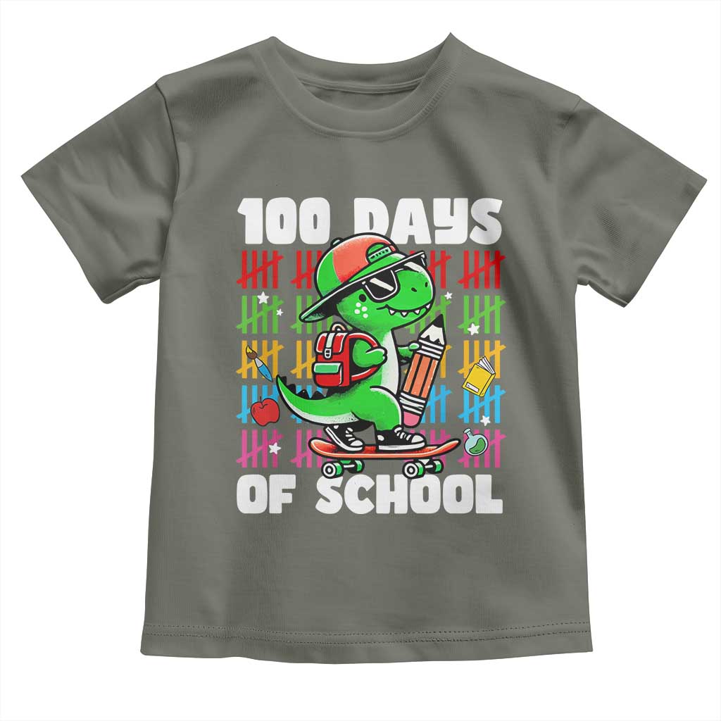 100 Days of School 100th Day Dino Toddler T Shirt Trex Dino Skateboard Skateboarding Boys Gift