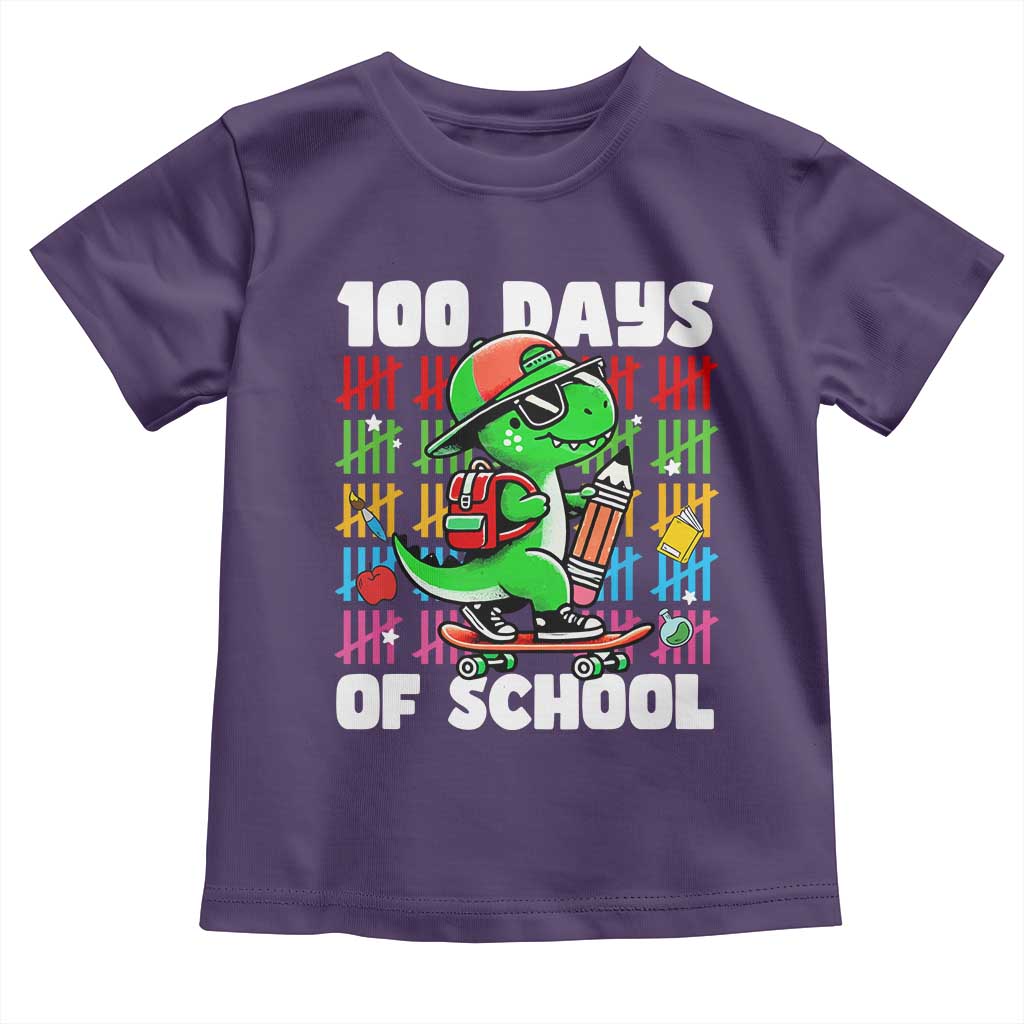 100 Days of School 100th Day Dino Toddler T Shirt Trex Dino Skateboard Skateboarding Boys Gift