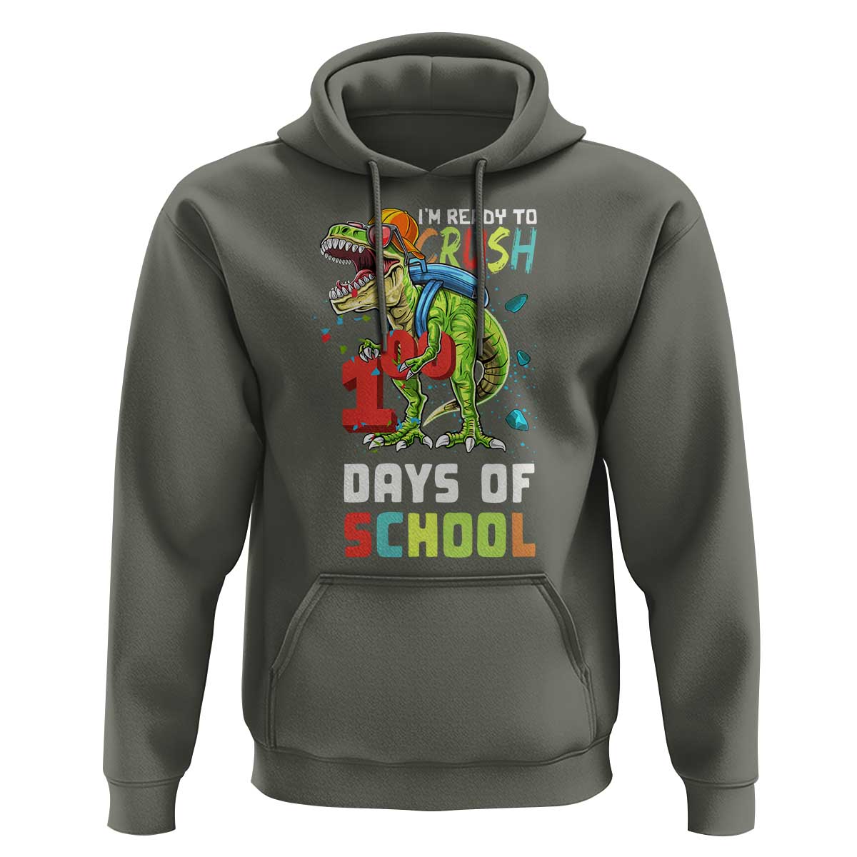 Ready To Crush 100 Days Of School Hoodie T Rex Dinosaur Boys