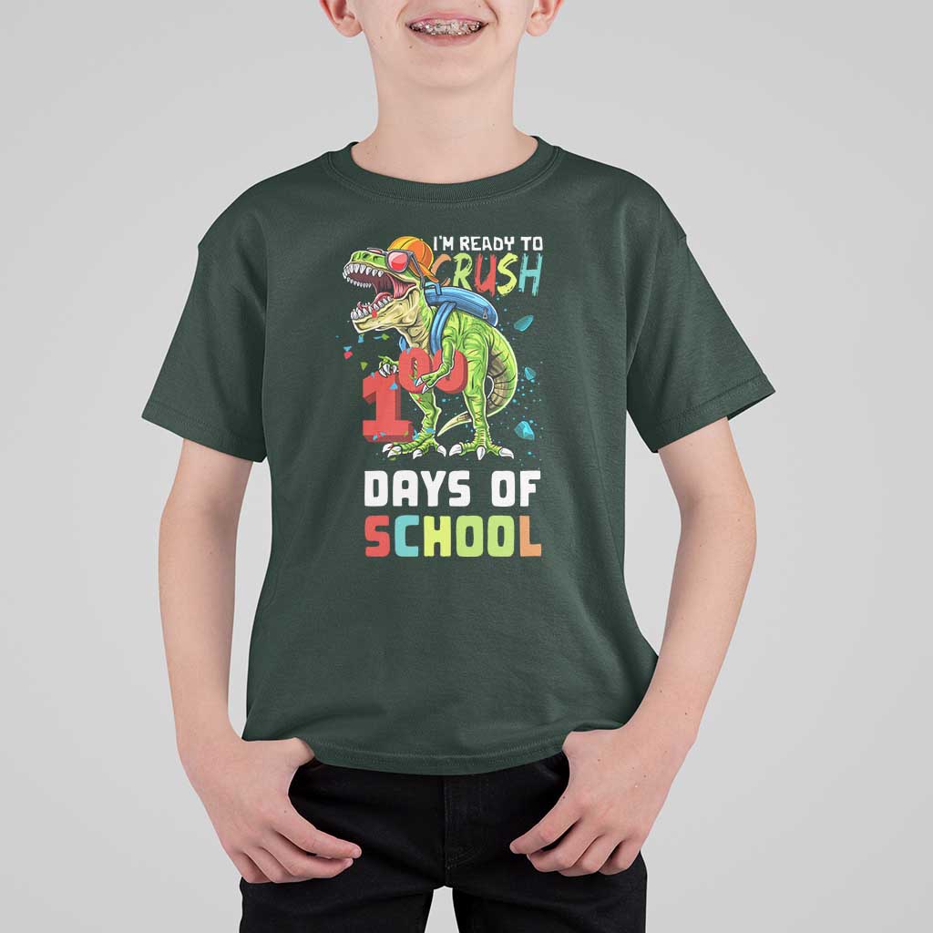 Ready To Crush 100 Days Of School T Shirt For Kid T Rex Dinosaur Boys - Wonder Print Shop