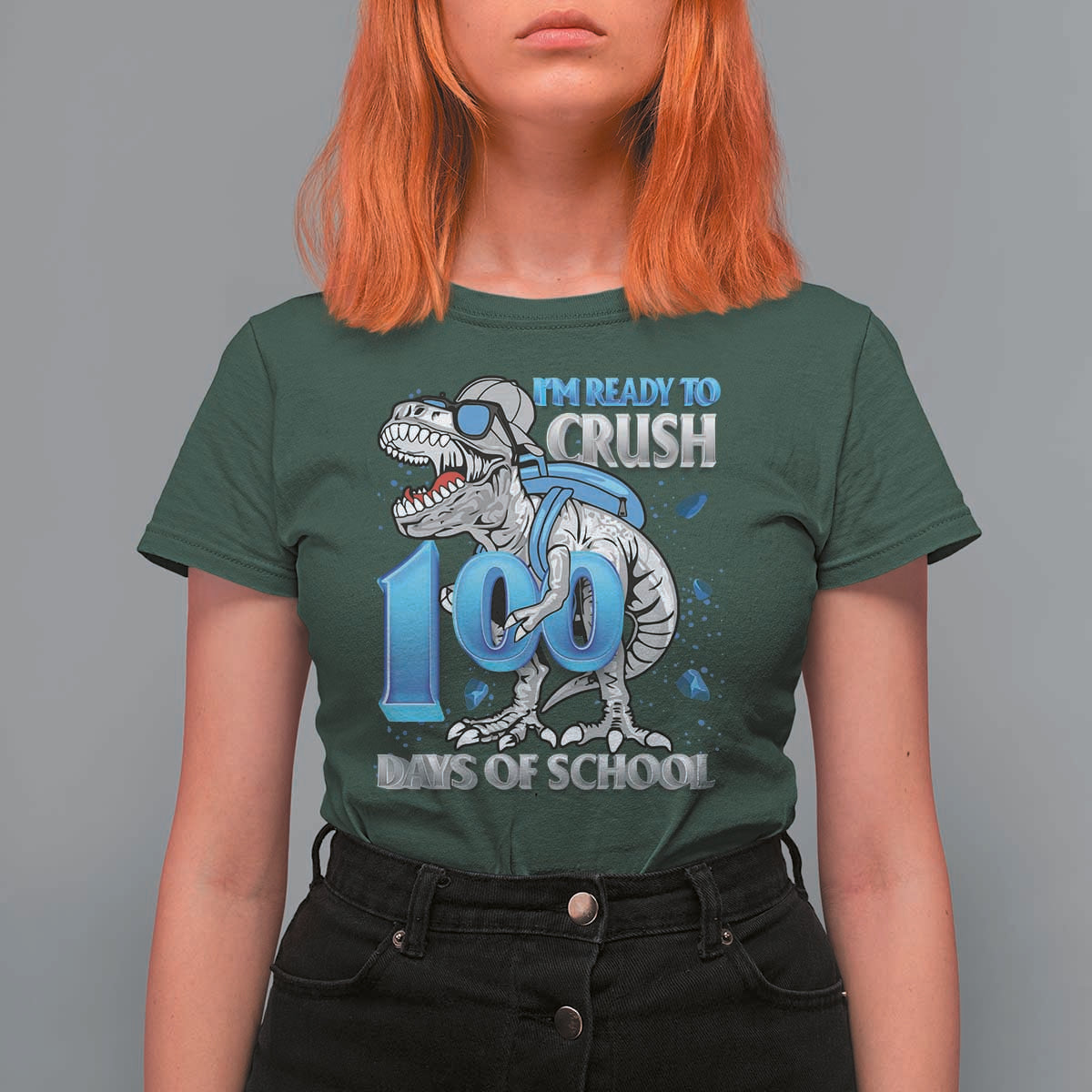 100 Days Of School Dinosaur T Shirt For Women Trex 100th Day of School Boy Gifts - Wonder Print Shop