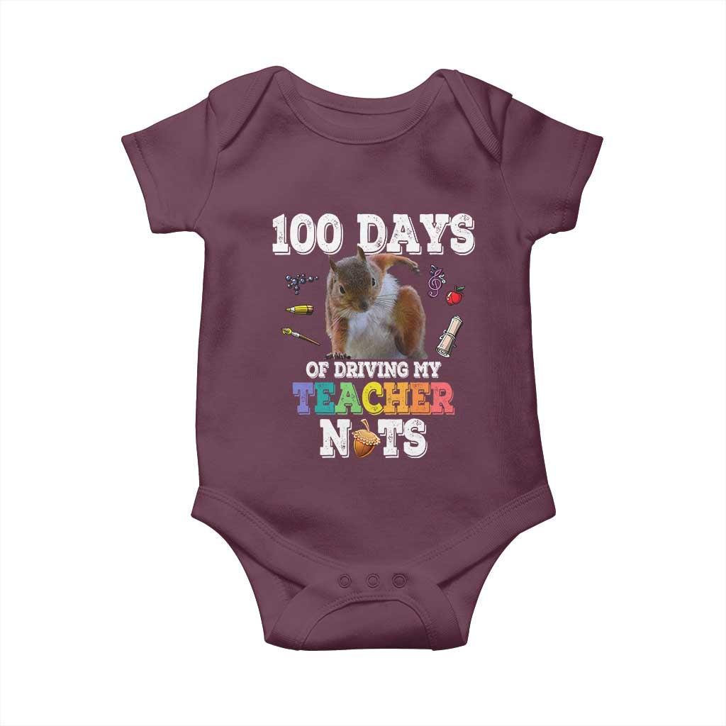 100th Day Of School Baby Onesie Driving My Teacher Nuts Dabbing Squirrel 100 Days